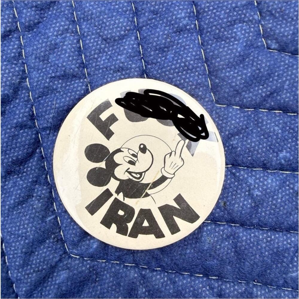 Vintage 1979 Mickey Mouse Political Protest Pinback Button Retro Anti Iran